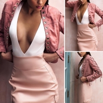 Punk Style Lace-up Long Sleeve Solid Color Jacket