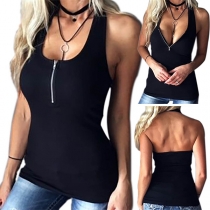 Sexy Backless Zipper V-neck Solid Color Halter Top