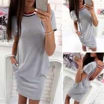 Sexy Backless Short Sleeve Round Neck Dress