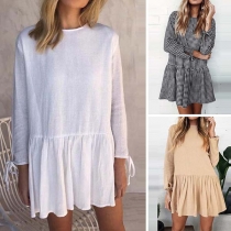 Fashion Long Sleeve Round Neck Ruffle Hem Loose Dress