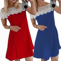 Sexy Off-shoulder Lace Spliced Boat Neck Dress