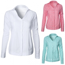 OL Style Long Sleeve V-neck Slim Fit Shirt