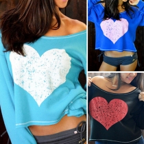 Fashion Long Sleeve Round Neck Heart Printed T-shirt