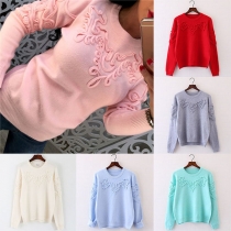 Fashion Solid Color Long Sleeve Round Neck Knit Sweater