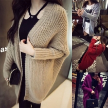 Fashion Solid Color Dolman Sleeve Knit Cardigan