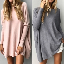 Fashion Solid Color Dolman Sleeve Round Neck Loose Knit Top