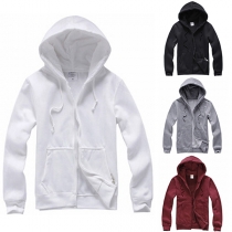 Fashion Solid Color Long Sleeve Hooded Men's Sweatshirt Coat