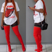 Chic Style Short Sleeve Round Neck Tongue Printed T-shirt