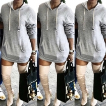 Casual Style Long Sleeve Hooded Solid Color Sweatshirt
