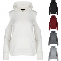 Sexy Off-shoulder Long Sleeve Hooded Solid Color Sweatshirt