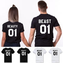 Fashion Letters Printed Short Sleeve Round Neck Couple T-shirt