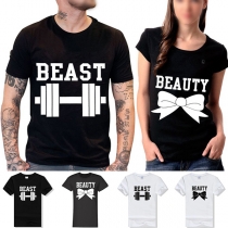Casual Style Letters Printed Short Sleeve Round Neck Couple T-shirt
