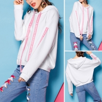 Fashion Contrast Color Long Sleeve Hooded Loose Sweatshirt