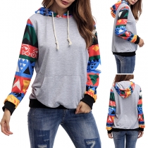 Fashion Printed Spliced Long Sleeve Hoodie