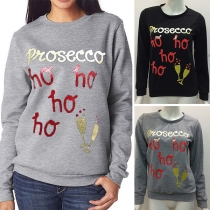 Fashion Letters Printed Long Sleeve Round Neck Sweatshirt