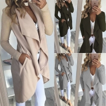 Fashion Solid Color Long Sleeve Lapel Irregular Hem Thin Cardigan