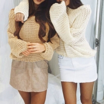 Fashion Solid Color Long Sleeve Round Neck Loose Sweater