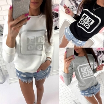 Fashion Letters Printed Long Sleeve Round Neck Sweatshirt