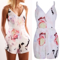 Sexy V-neck High Waist Printed Sling Romper