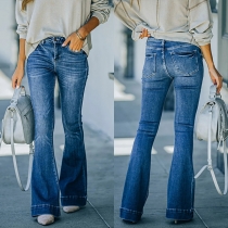 Fashion Solid Color Low Waist Flared Hem Skinny Jeans