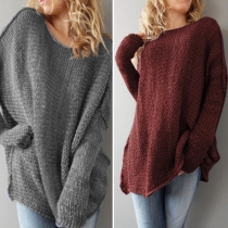 Fashion Solid Color Long Sleeve Round Neck Loose Sweater