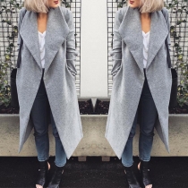Fashion Solid Color Long Sleeve Lapel Windbreaker Coat