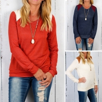 Fashion Contrast Color Long Sleeve Round Neck T-shirt