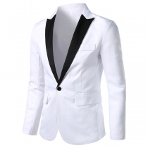 Mode Långärmad Slim Fit Dubbelknäppt Blazer för Män