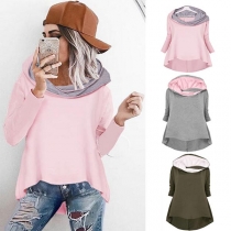 Fashion Solid Color Long Sleeve High-low Hem Hoodie
