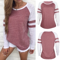 Fashion Contrast Color Long Sleeve Round Neck T-shirt