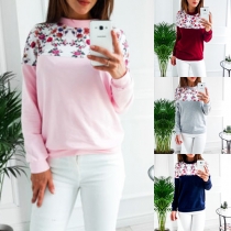 Fashion Printed Spliced Long Sleeve Round Neck Sweatshirt