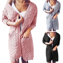 Fashion Solid Color Long Sleeve Knit Cardigan