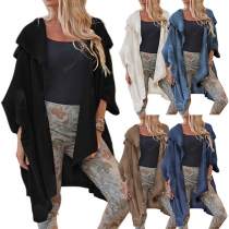 Fashion Solid Color Dolman Sleeve Lapel Knit Cardigan