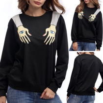 Chic Style Long Sleeve Round Neck Arm Printed Sweatshirt