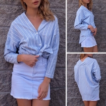 Fashion Long Sleeve V-neck Striped Shirt