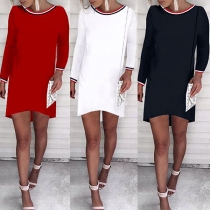 Fashion Long Sleeve Round Neck High-low Hem Dress