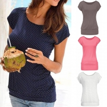Fashion Short Sleeve Round Neck Dots Printed T-shirt