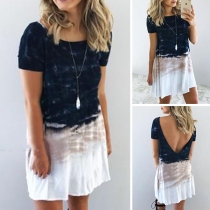 Sexy Backless Tie-dye Printed Short Sleeve Dress