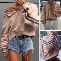 Casual Style Striped Spliced Long Sleeve V-neck Hoodie