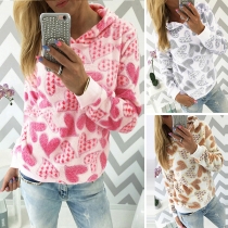 Sweet Style Heart Printed Long Sleeve Hoodie