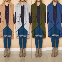 Fashion Solid Color Sleeveless Lapel Irregular Hem Cardigan 