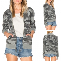 Fashion Camouflage Printed Long Sleeve Hooded Sweatshirt Coat 
