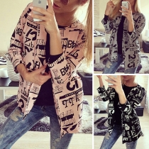 Fashion Letters Printed Long Sleeve Cardigan Coat
