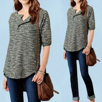 Fashion Mixed Color Long Sleeve Round Neck High-low Hem Sweater