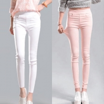 Fashion Solid Color High Waist Slim Fit Pencil Pants 