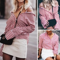 Fashion Long Sleeve V-neck Striped Shirt
