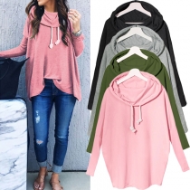 Fashion Solid Color Long Sleeve Cowl Neck Sweatshirt 