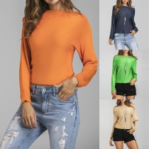Fashion Boat Neck Long Sleeve Solid Color Sweater