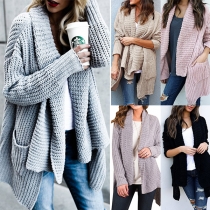 Chic långärmad sjalkrage - Enfärgad stickad cardigan