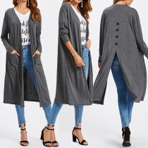 Fashion Solid Color Long Sleeve Back-slit Hem Cardigan 